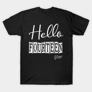 Hello Fourteen Est.2007 14th Funny Birthday T-Shirt